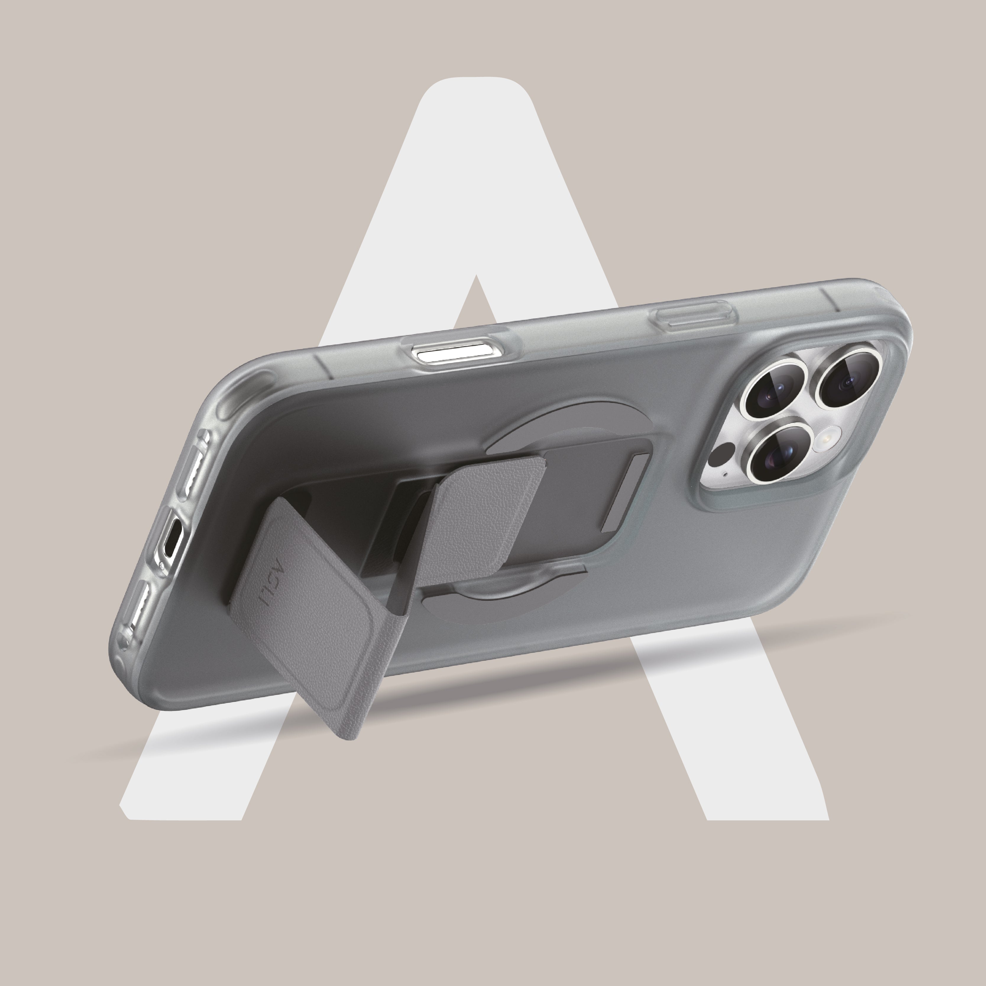 Asli Global Gravitas iPhone 16 Pro Max MagLeather MagSafe With Grip & Stand Case|Gray Asli Global Gravitas iPhone 16 Pro Max MagLeather MagSafe With Grip & Stand Case|Gray